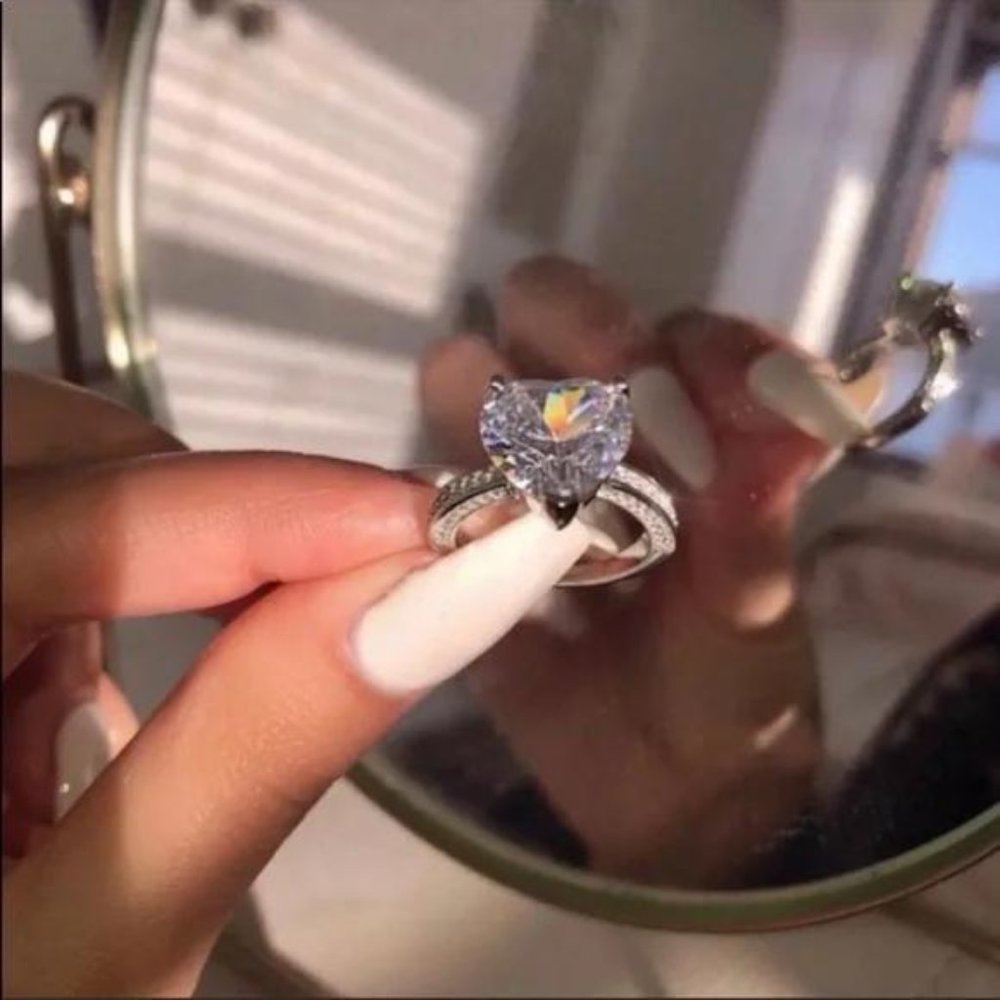 NEW HEART 925 STERLING SILVER DIAMOND RING - Picture 4 of 5